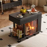 Adjustable solid wood mobile side cabinet with lift-up table top for versatile storage